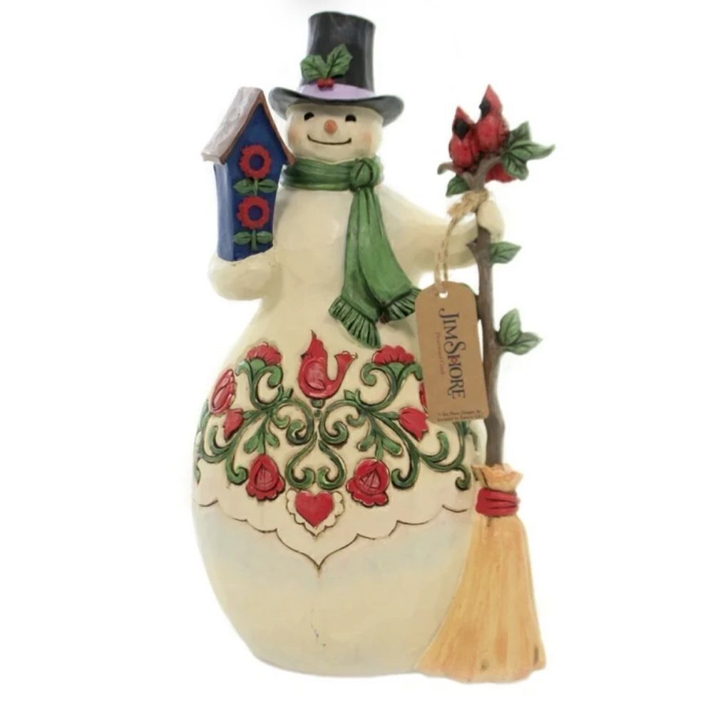 Jim Shore HOME TWEET HOME FOR THE HOLIDAYS Polyresin Snowman Cardinal 6005249